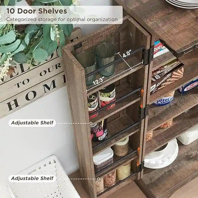 Meuble de cuisine de style campagnard avec porte de grange 47" – Gris rustique / Bleu / Marron / Noir / Blanc, 1 personne