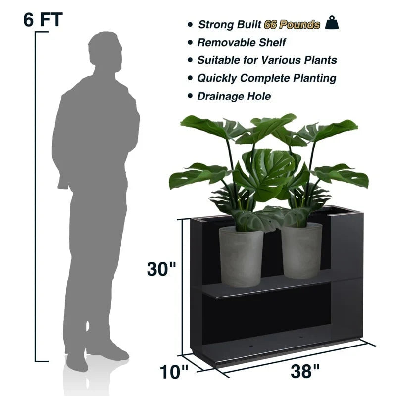 Jardinière Métallique Haute pour Plantes d'Extérieur, 38 po L x 10 po l x 30 po H, Longue et Haute Jardinière en Métal - 38x30x10