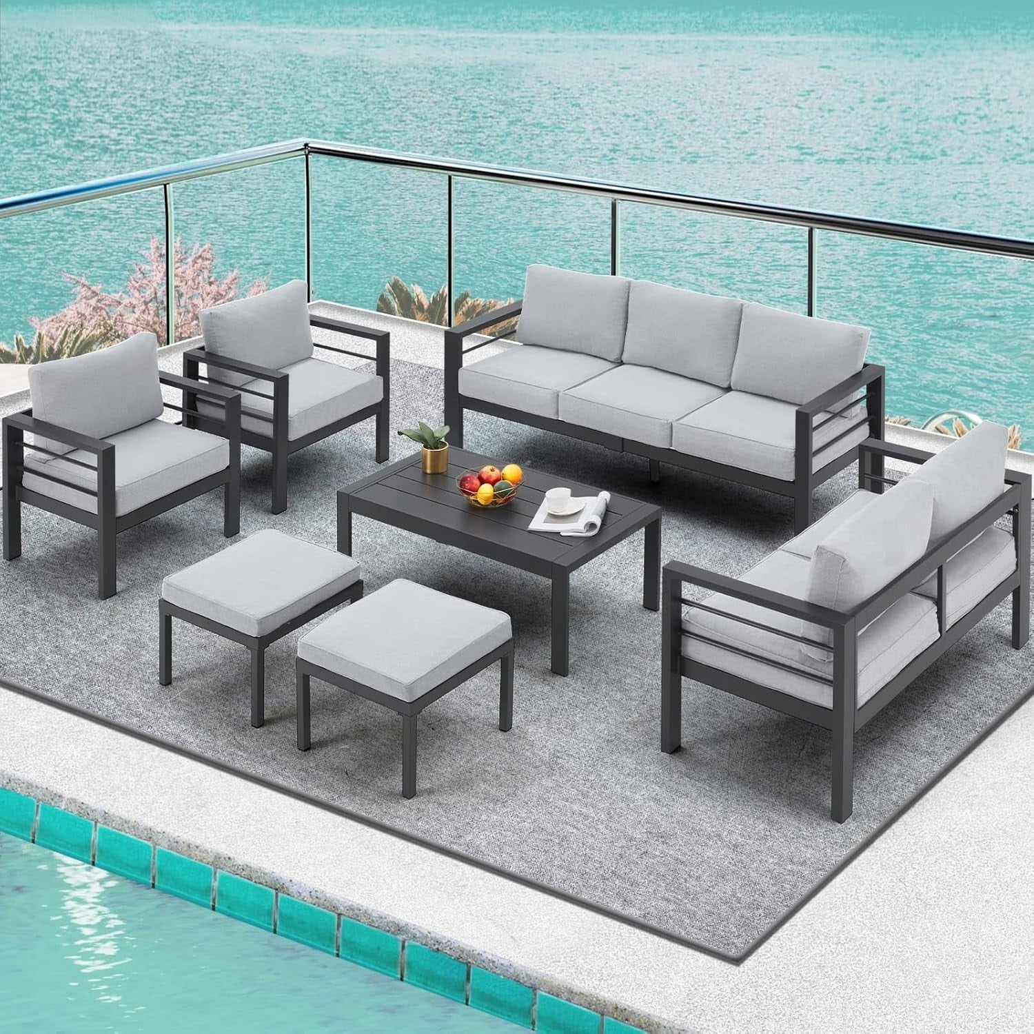 AECOJOY Ensemble de 7 Meubles de Jardin en Aluminium pour Extérieur