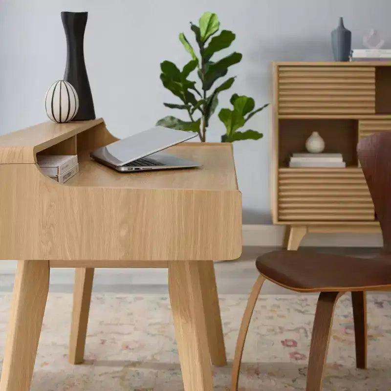 Bureau Modway Render Chêne : Style Moderne, Assemblage Adulte Requis, Cadre en Bois, Pas de Rangement