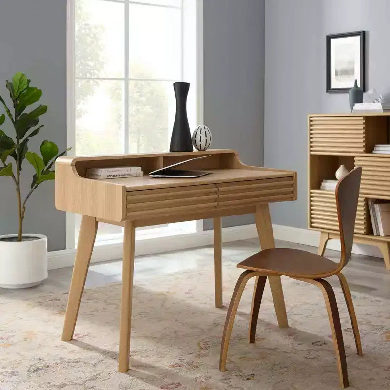 Bureau Modway Render Chêne : Style Moderne, Assemblage Adulte Requis, Cadre en Bois, Pas de Rangement