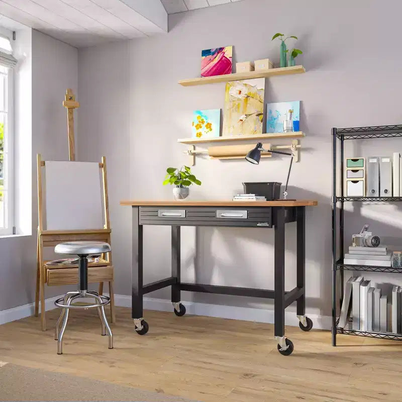 Établi à roulettes Ultragraphite Wood Top en hêtre/graphite – Seville Classics