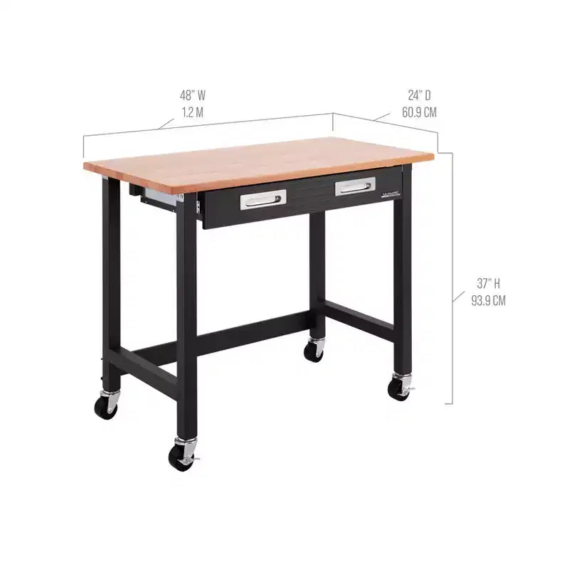 Établi à roulettes Ultragraphite Wood Top en hêtre/graphite – Seville Classics