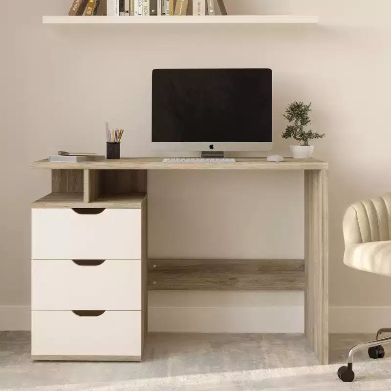 Computer Desk - Contemporary Desk with Attached 3-Drawer File Cabinet - For Home Office, Bedroom, Computer, or Craft Table by Lavish Home (White)