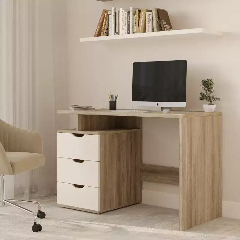 Bureau d'ordinateur - Bureau contemporain avec caisson de classement à 3 tiroirs intégré - Pour bureau à domicile, chambre, ordinateur ou table de bricolage par Lavish Home (Blanc)