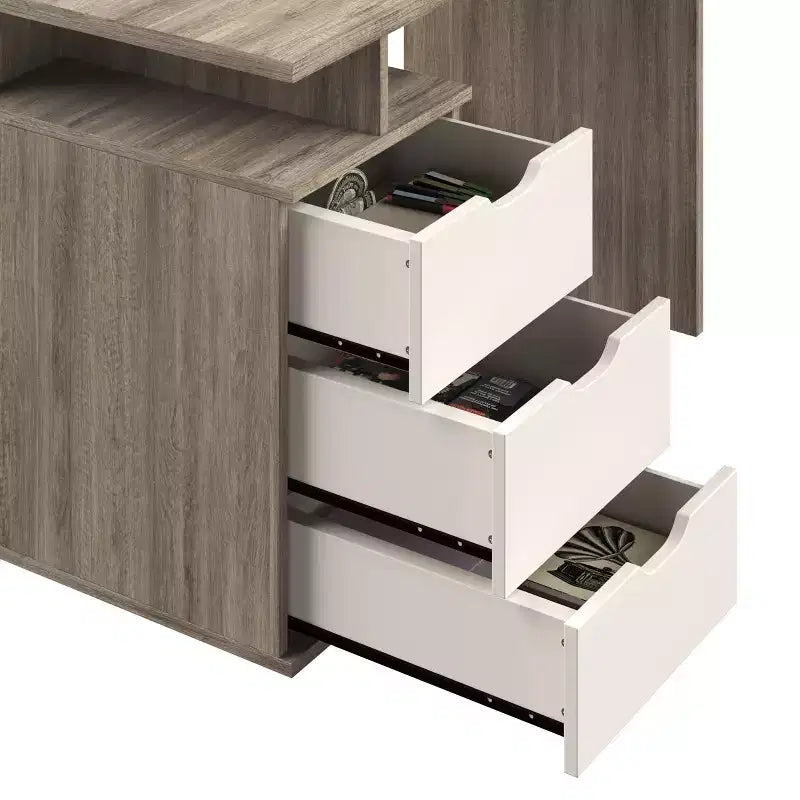 Bureau d'ordinateur - Bureau contemporain avec caisson de classement à 3 tiroirs intégré - Pour bureau à domicile, chambre, ordinateur ou table de bricolage par Lavish Home (Blanc)