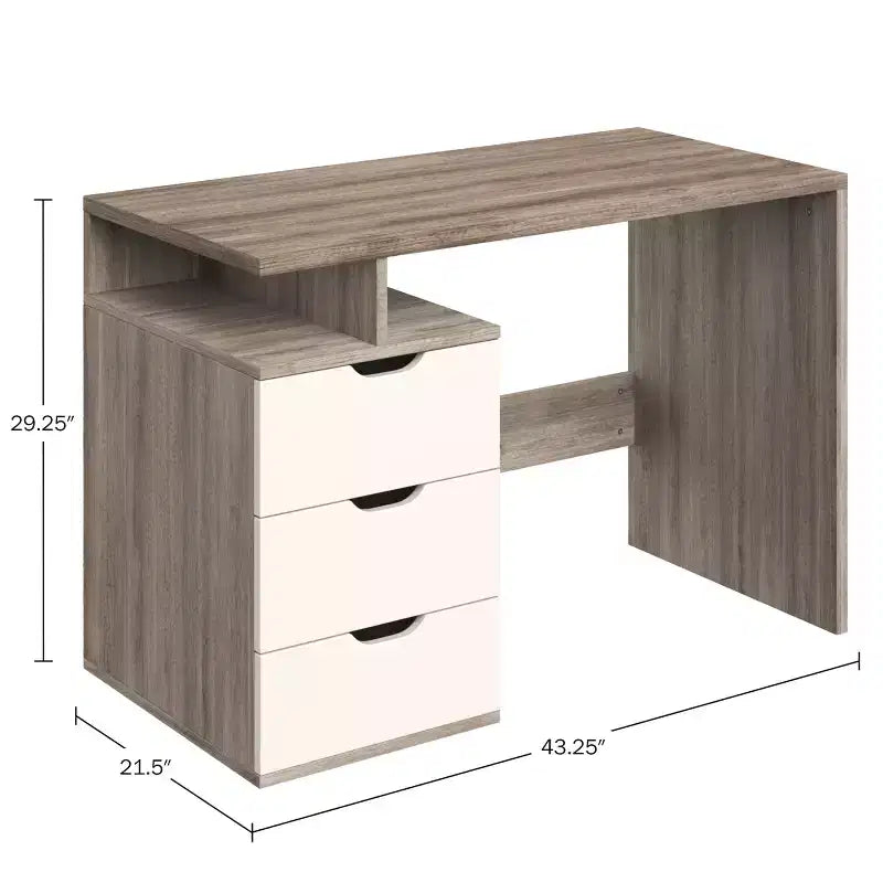 Bureau d'ordinateur - Bureau contemporain avec caisson de classement à 3 tiroirs intégré - Pour bureau à domicile, chambre, ordinateur ou table de bricolage par Lavish Home (Blanc)