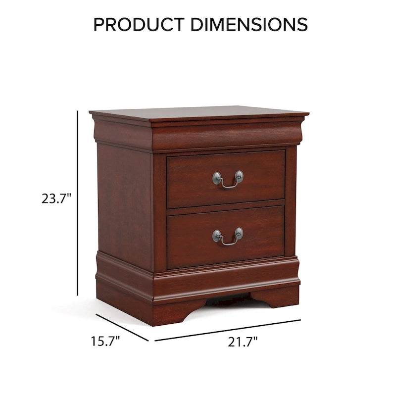 Ensemble 3 pièces table de chevet et commode – Cerisier / Noir / Blanc – Style traditionnel, 1 chambre