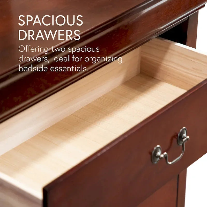 Ensemble 3 pièces table de chevet et commode – Cerisier / Noir / Blanc – Style traditionnel, 1 chambre