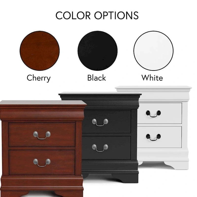 Ensemble 3 pièces table de chevet et commode – Cerisier / Noir / Blanc – Style traditionnel, 1 chambre