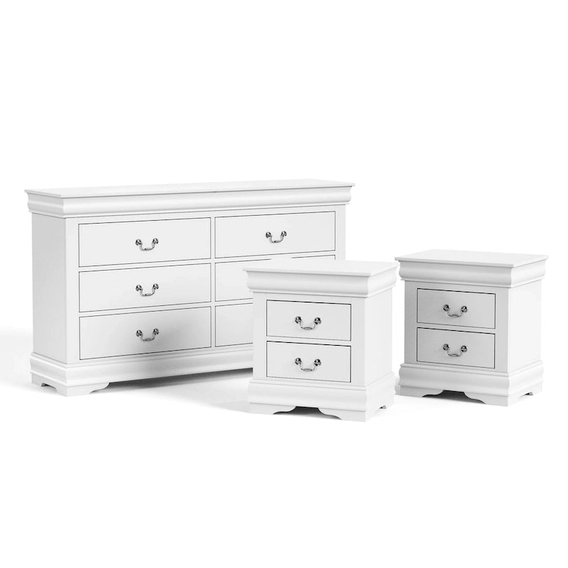 Ensemble 3 pièces table de chevet et commode – Cerisier / Noir / Blanc – Style traditionnel, 1 chambre