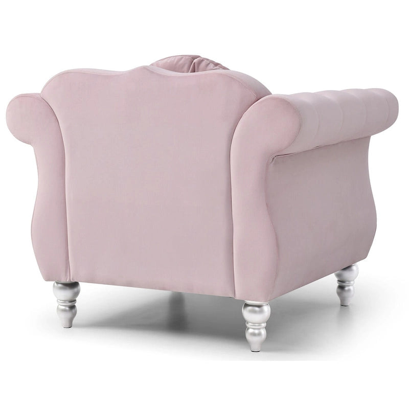 Fauteuil d'appoint Hollywood Chesterfield en velours touffeté avec coussin décoratif rond – 39L x 35P x 34H
