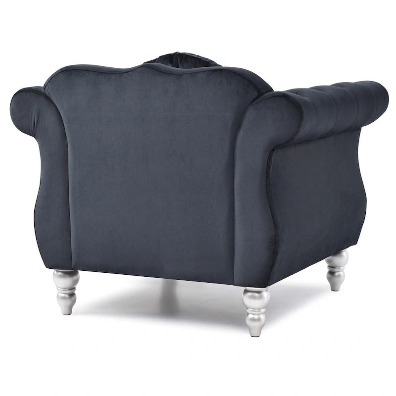 Fauteuil d'appoint Hollywood Chesterfield en velours touffeté avec coussin décoratif rond – 39L x 35P x 34H