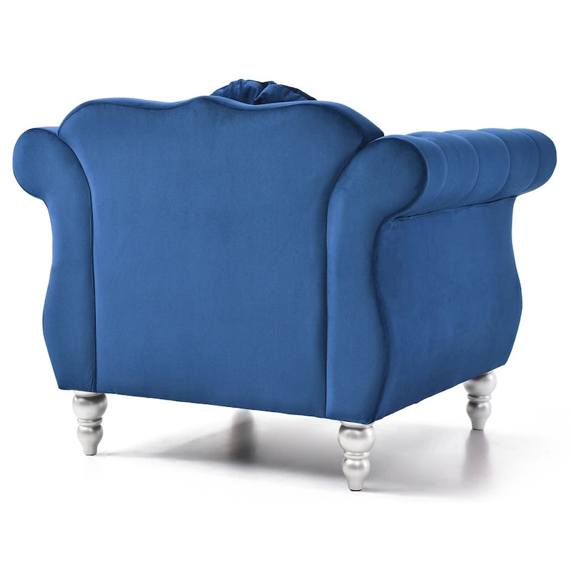 Fauteuil d'appoint Hollywood Chesterfield en velours touffeté avec coussin décoratif rond – 39L x 35P x 34H