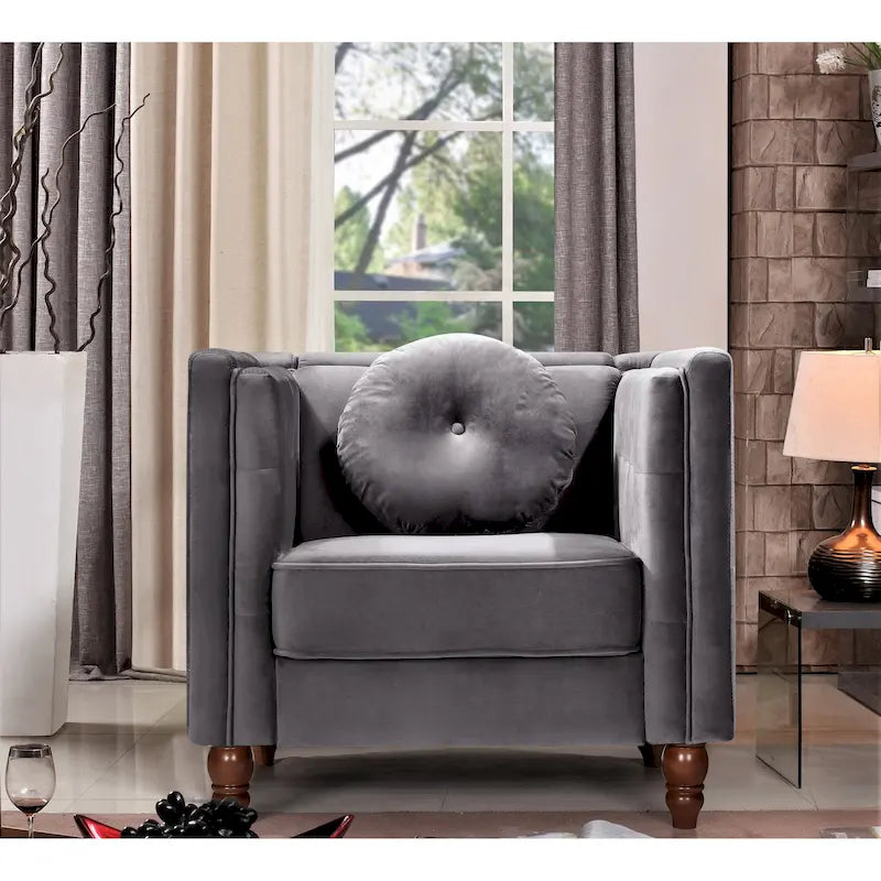 Fauteuil d'appoint en velours, capitonné, une place – Gris / Noir / Ivoire / Bleu / Rose / Vert