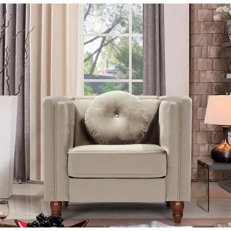 Fauteuil d'appoint en velours, capitonné, une place – Gris / Noir / Ivoire / Bleu / Rose / Vert