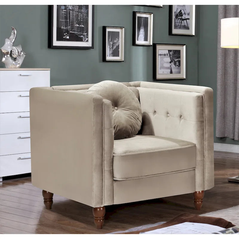 Fauteuil d'appoint en velours, capitonné, une place – Gris / Noir / Ivoire / Bleu / Rose / Vert