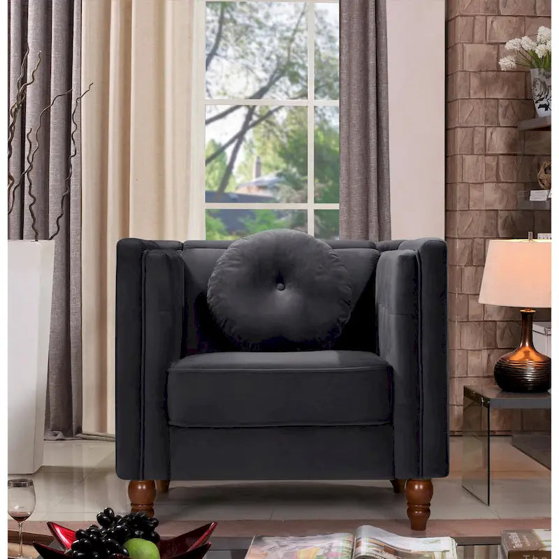 Fauteuil d'appoint en velours, capitonné, une place – Gris / Noir / Ivoire / Bleu / Rose / Vert