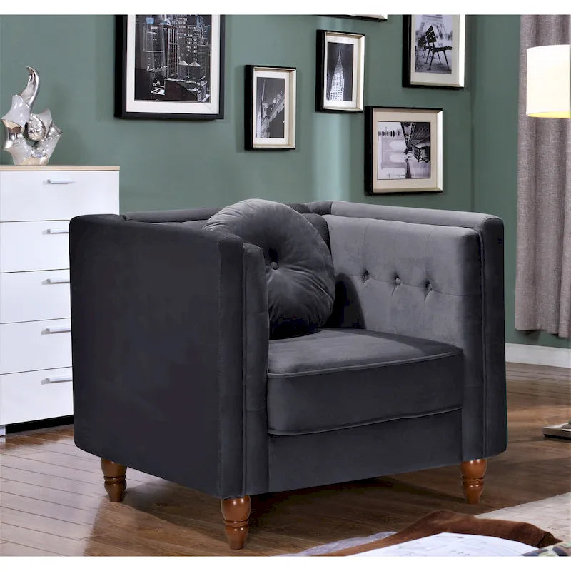 Fauteuil d'appoint en velours, capitonné, une place – Gris / Noir / Ivoire / Bleu / Rose / Vert