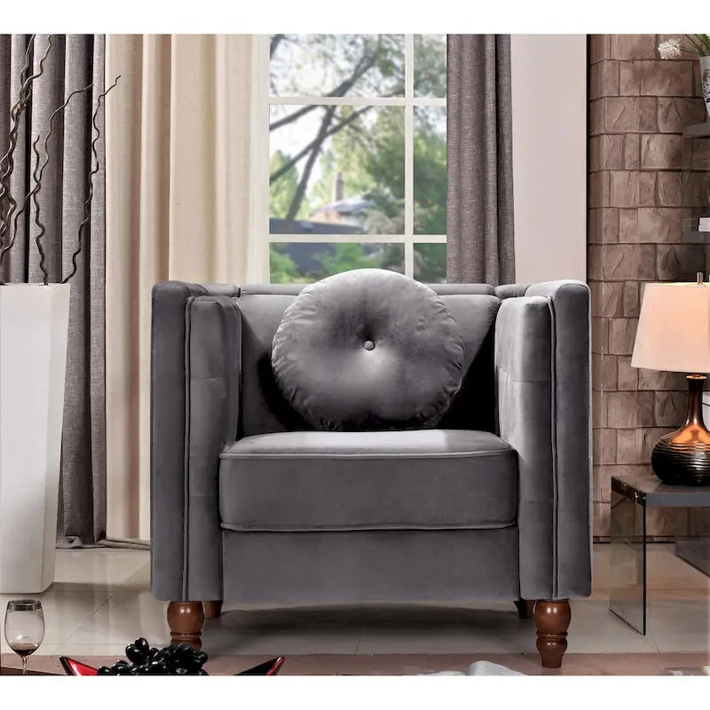 Fauteuil d'appoint en velours, capitonné, une place – Gris / Noir / Ivoire / Bleu / Rose / Vert