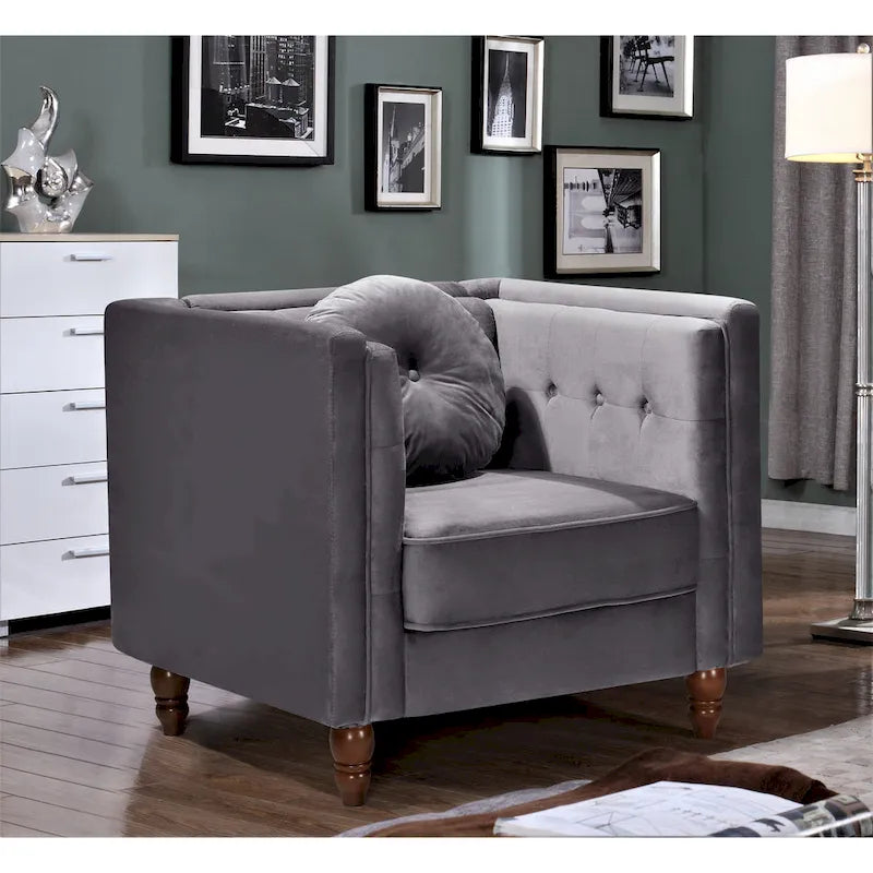 Fauteuil d'appoint en velours, capitonné, une place – Gris / Noir / Ivoire / Bleu / Rose / Vert