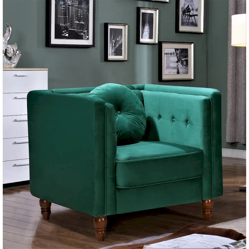 Fauteuil d'appoint en velours, capitonné, une place – Gris / Noir / Ivoire / Bleu / Rose / Vert