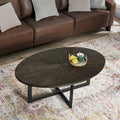 Table basse ovale noire/marron/marron rustique, base métallique croisée, étagère à 2 niveaux