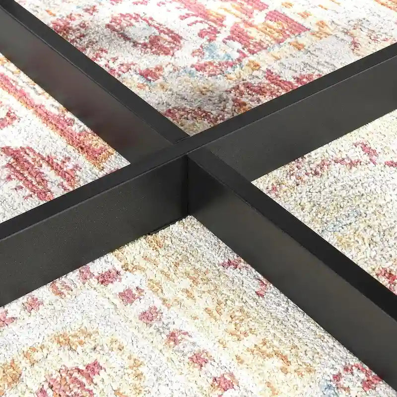 Table basse ovale noire/marron/marron rustique, base métallique croisée, étagère à 2 niveaux