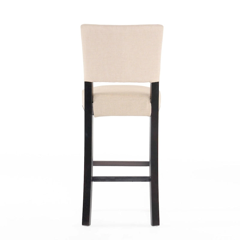 Tabouret de bar contemporain en lin beige, lot de 2, hauteur bar – Clous décoratifs, pieds en bois d'hévéa