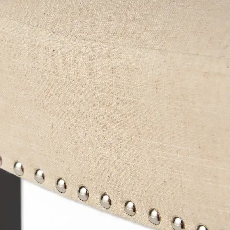 Tabouret de bar contemporain en lin beige, lot de 2, hauteur bar – Clous décoratifs, pieds en bois d'hévéa