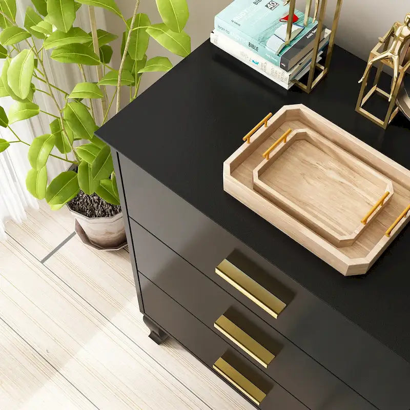 Commode double noire/blanche à 6 tiroirs, style Mid-Century, 120 cm de large, assemblage par 2 personnes