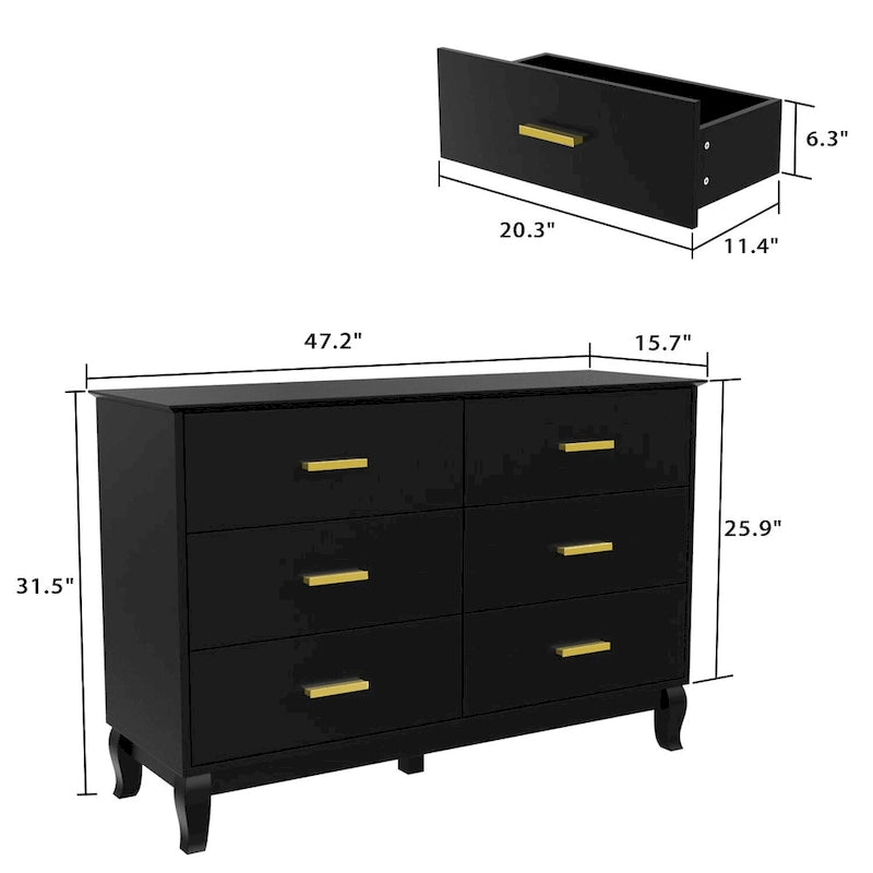 Commode double noire/blanche à 6 tiroirs, style Mid-Century, 120 cm de large, assemblage par 2 personnes