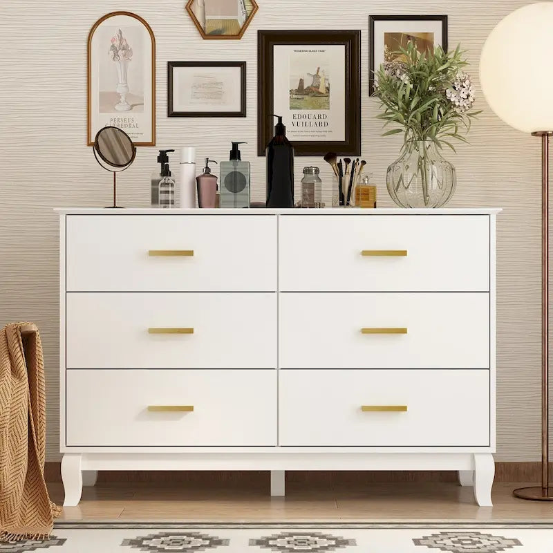 Commode double noire/blanche à 6 tiroirs, style Mid-Century, 120 cm de large, assemblage par 2 personnes