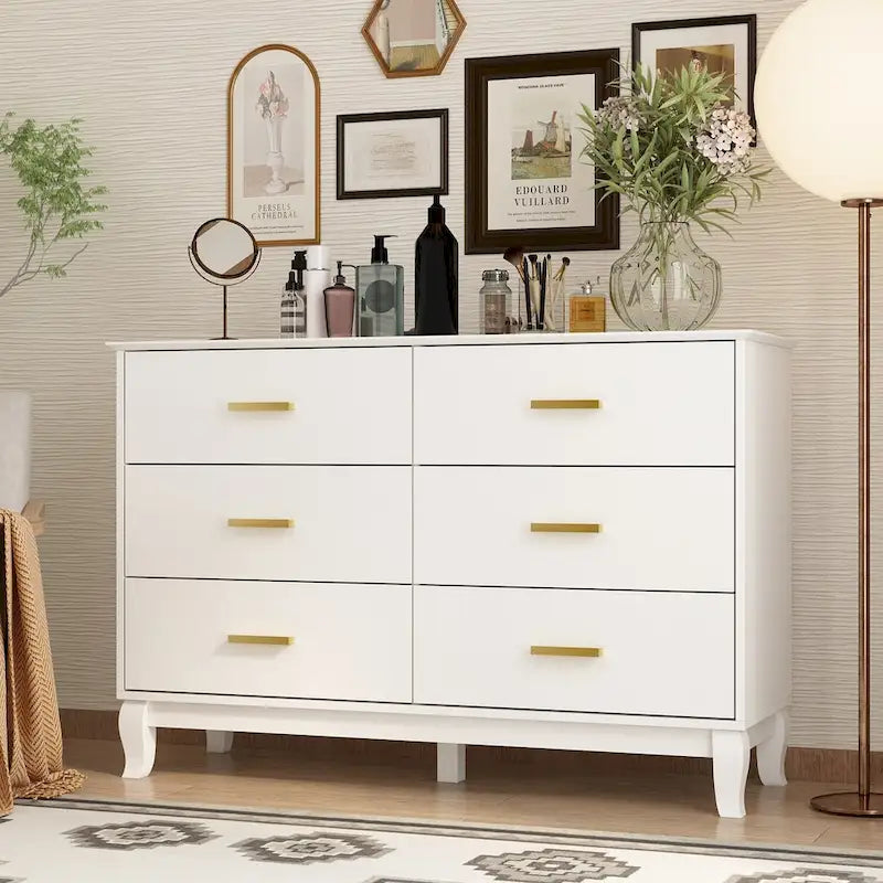 Commode double noire/blanche à 6 tiroirs, style Mid-Century, 120 cm de large, assemblage par 2 personnes