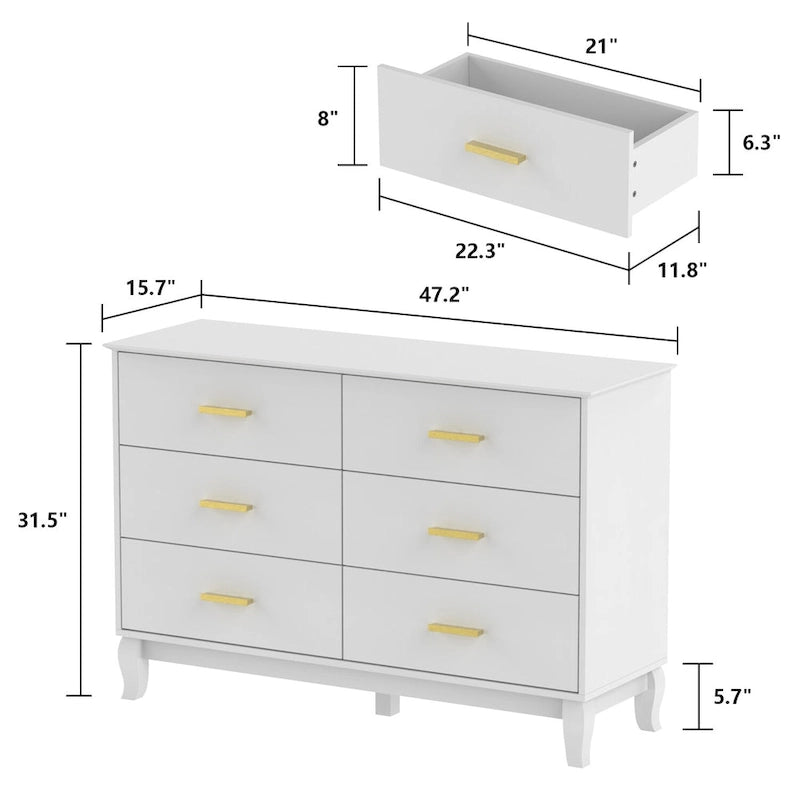 Commode double noire/blanche à 6 tiroirs, style Mid-Century, 120 cm de large, assemblage par 2 personnes