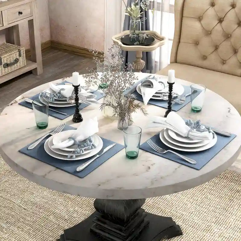 Table à manger sur pied blanche et noire antique, 4 places
