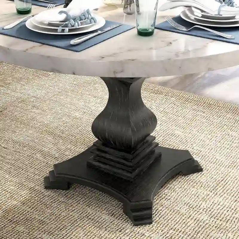Table à manger sur pied blanche et noire antique, 4 places