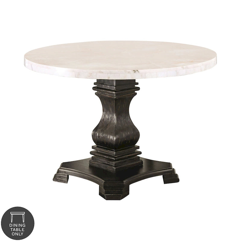 Table à manger sur pied blanche et noire antique, 4 places
