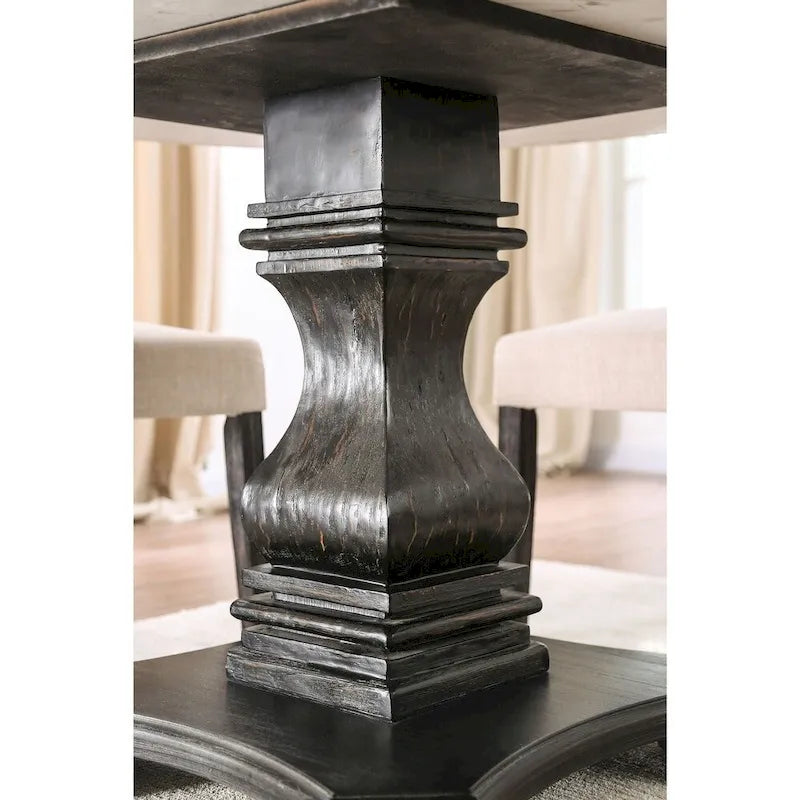 Table à manger sur pied blanche et noire antique, 4 places