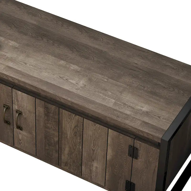 Banc de rangement de style industriel en chêne recyclé avec meuble, mono-utilisateur, 49 po