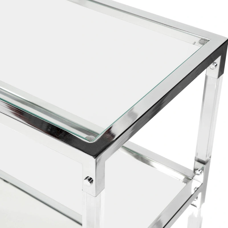 Table console Fald en verre 2 étagères de 48 po chromée contemporaine par Furniture of America