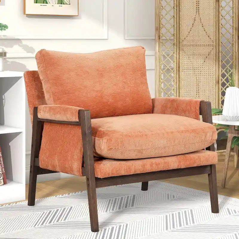 Fauteuil d'appoint individuel en velours orange/gris/jaune/blanc cassé/bleu du milieu du siècle