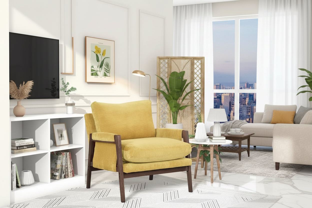 Fauteuil d'appoint individuel en velours orange/gris/jaune/blanc cassé/bleu du milieu du siècle
