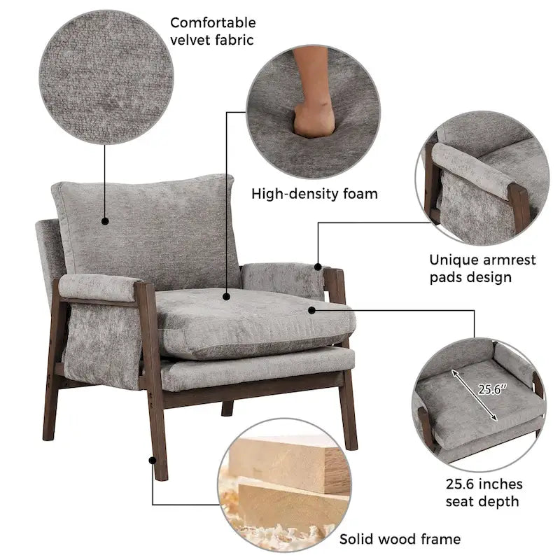 Fauteuil d'appoint individuel en velours orange/gris/jaune/blanc cassé/bleu du milieu du siècle