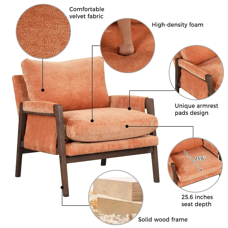 Fauteuil d'appoint individuel en velours orange/gris/jaune/blanc cassé/bleu du milieu du siècle