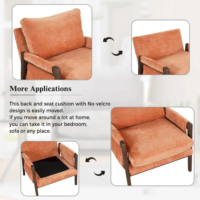 Fauteuil d'appoint individuel en velours orange/gris/jaune/blanc cassé/bleu du milieu du siècle
