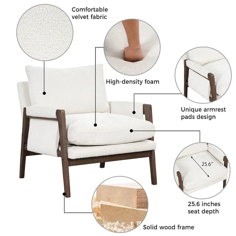 Fauteuil d'appoint individuel en velours orange/gris/jaune/blanc cassé/bleu du milieu du siècle