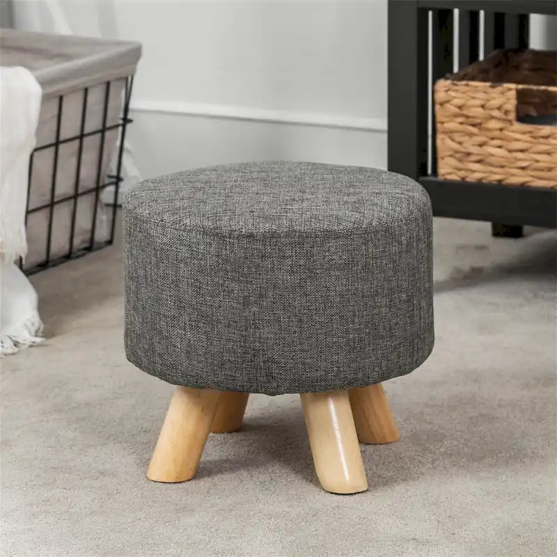 Repose-pieds/Pouf rond moderne en tissu de lin Adeco
