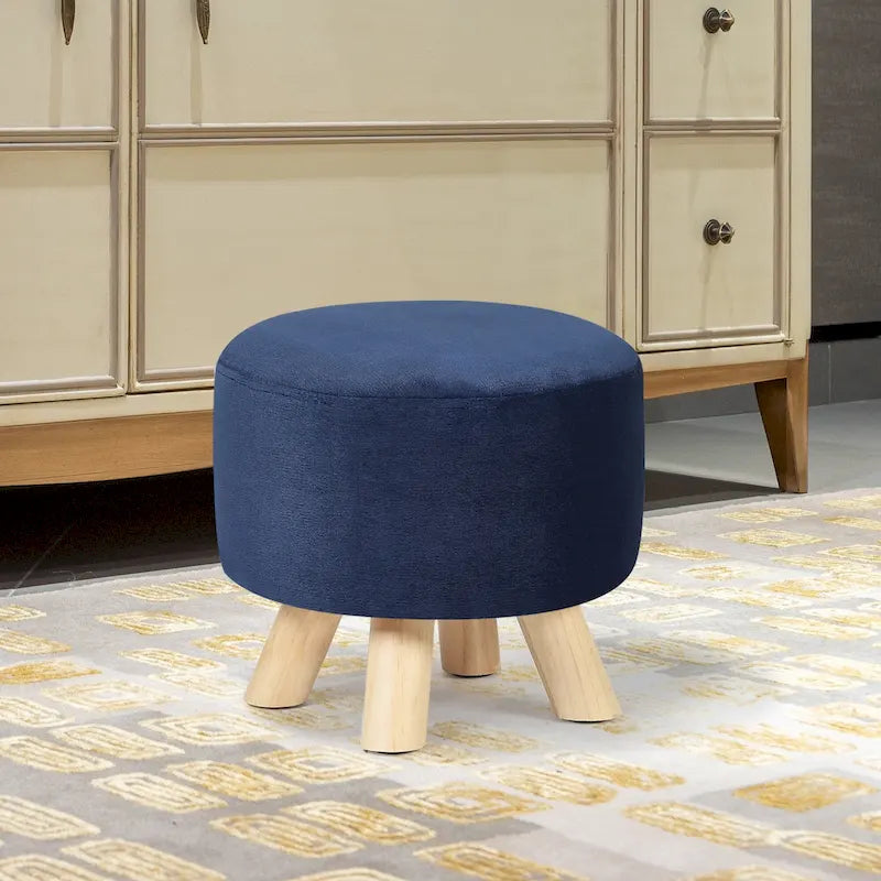 Repose-pieds/Pouf rond moderne en tissu de lin Adeco