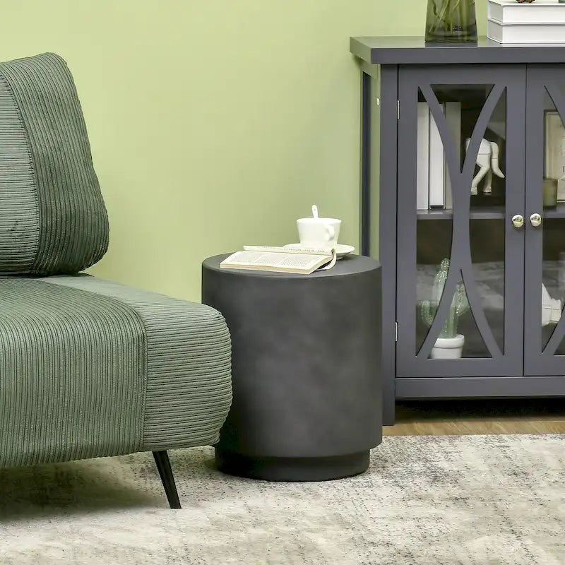 Table d'appoint ronde Gris Clair / Gris Anthracite, finition Béton, 4 pieds réglables, intérieur et extérieur